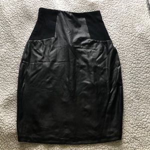 Black leather tight fitting pencil skirt